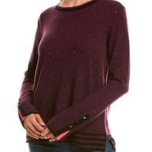 Lisa Todd Purple Speckled 100% Cashmere Crewneck Ringer Sweater XL - Picture 1 of 8